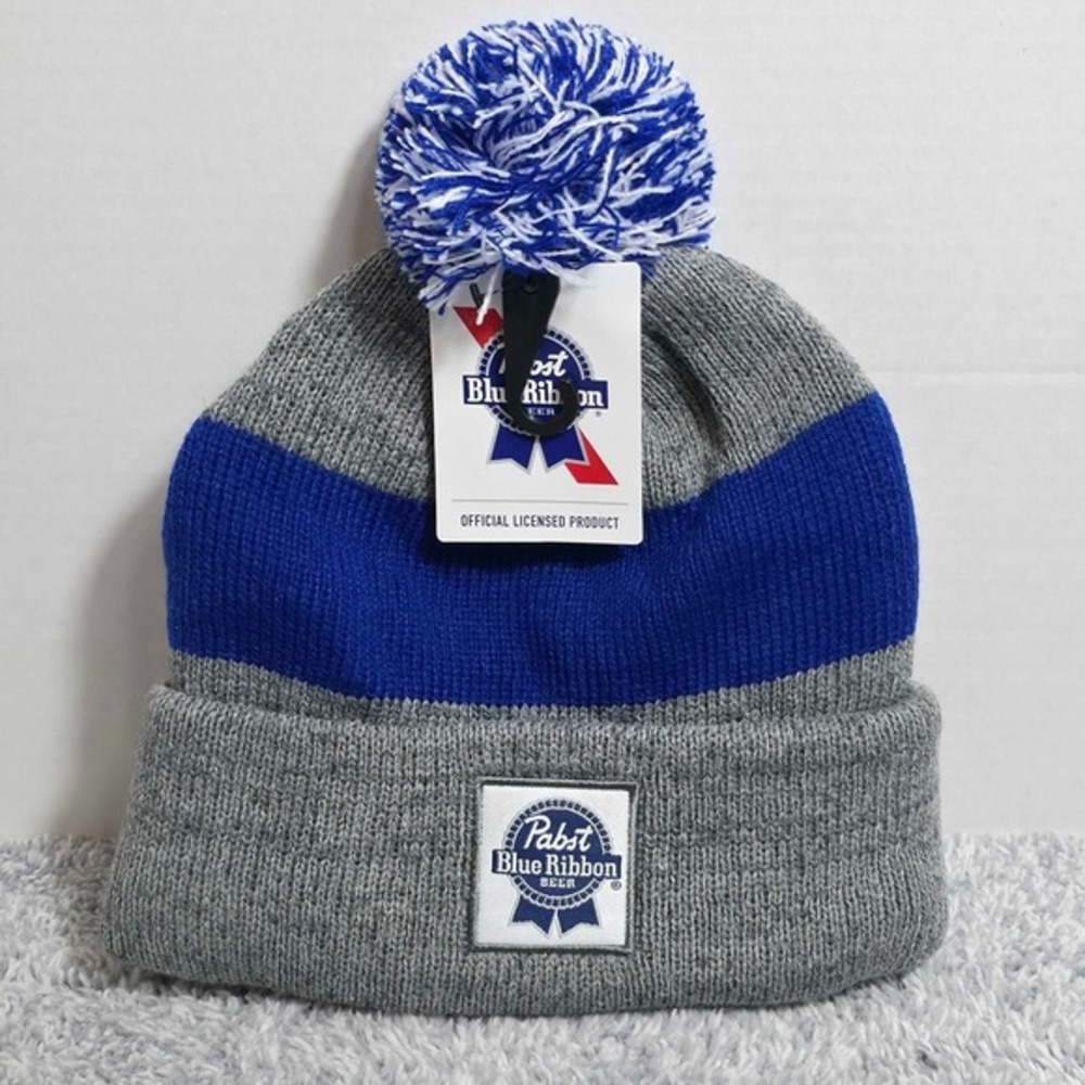 Pabst Blue Ribbon PBR Beer Beanie Knit Hat Blue Grey Officially Licensed NEW NWT